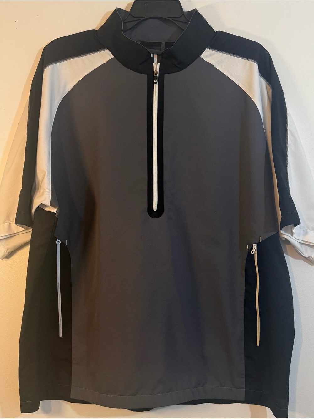 FootJoy FJ Golf Wind Shirt Pullover 1/4 Zip Colorblock 2XL Gray Black White